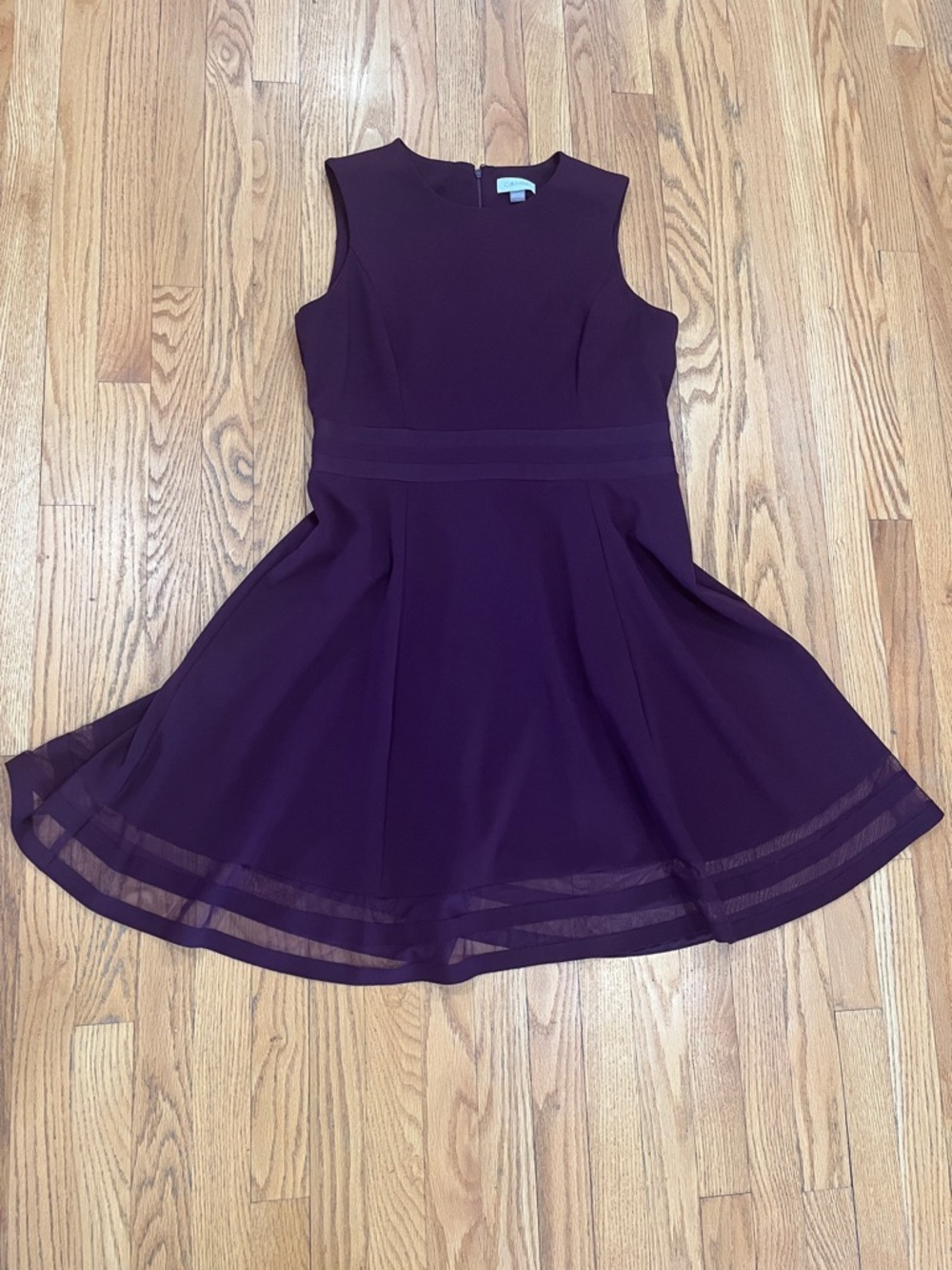 Calvin Klein Illusion Trim Fit & Flair Plum Purple Dress Sz 14 Sleeveless